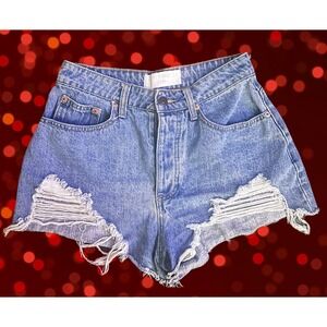 Naked Wardrobe DenimThrashed High Waisted Jean Shorts Light Wash Blue Size 27